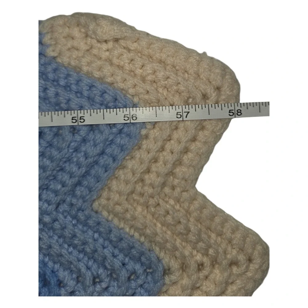 Handmade Afghan Blue Chevron Ripple Throw Blanket Cabin/Grandma Core 58x38